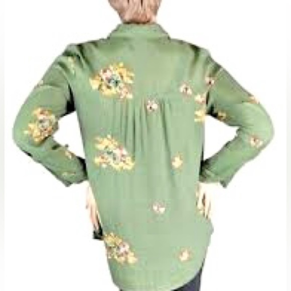 Anthro’s Fig and Flower Green Embroidered Long Sleeve Button Down Shirt,Size S - Picture 3 of 10